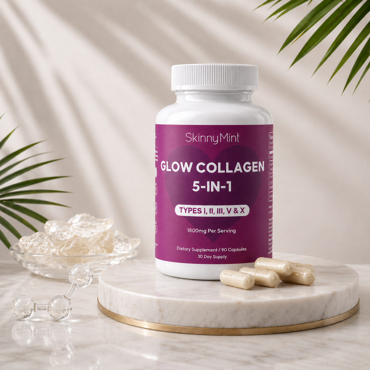 Glow Collagen 5-in-1 supplement bottle SM-GLWCOL-90